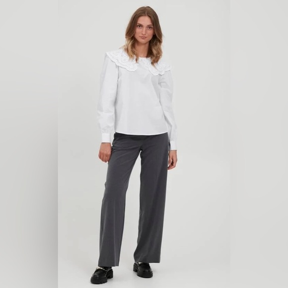 B.YOUNG Jussi Shirt with Embroidered Peter Pan Collar - Bright White Size 6 - Picture 4 of 14